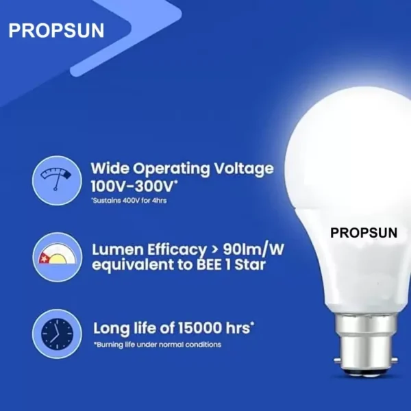 PROPSUN 9W B22 D LED Bulb (White, Pack of 10) - Image 4