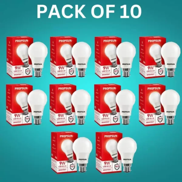 PROPSUN 9W B22 D LED Bulb (White, Pack of 10)