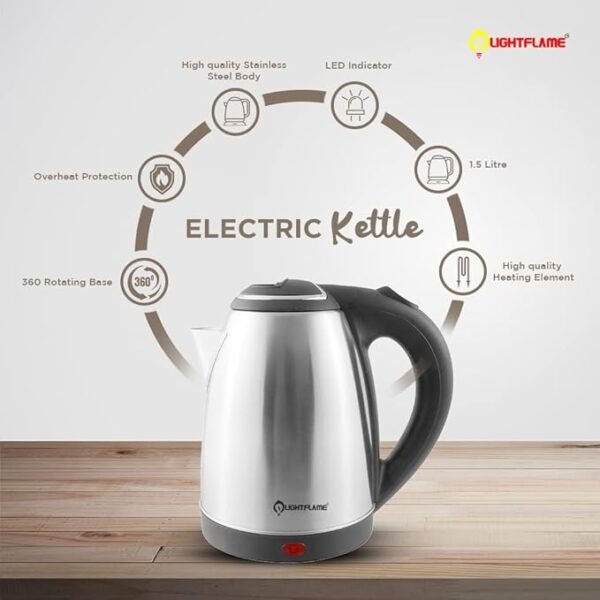 LIGHTFLAME 1.5L Electric Kettle – Stainless Steel, Boiling, Tea, Coffee, Noodles & Soup | Dry Boil & Overheat Protection - Image 3