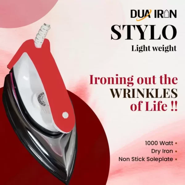 Dua Iron Precise Heavy Weight 750W Iron Press (Stylo Red, Free) - Image 3
