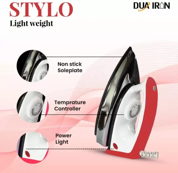Dua Iron Precise Heavy Weight 750W Iron Press (Stylo Red, Free) - Image 4
