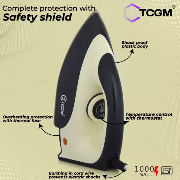 TCGM GMX-300 1000W Dry Iron with Indicator Light & Extra Long Wire (Cream, Black) - Image 4